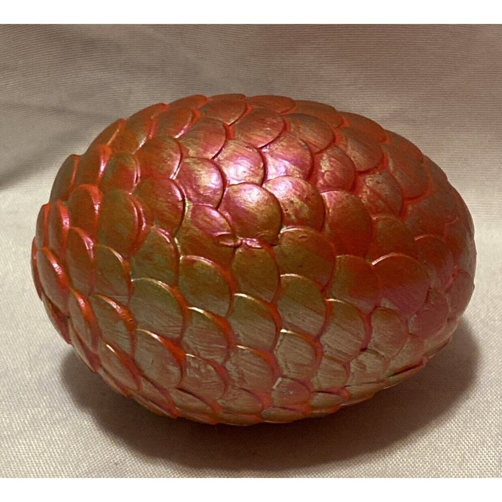 Handmade Orange Pink Iridescent Dragon Egg 2.5" Gold Metal Scales - Picture 7 of 9